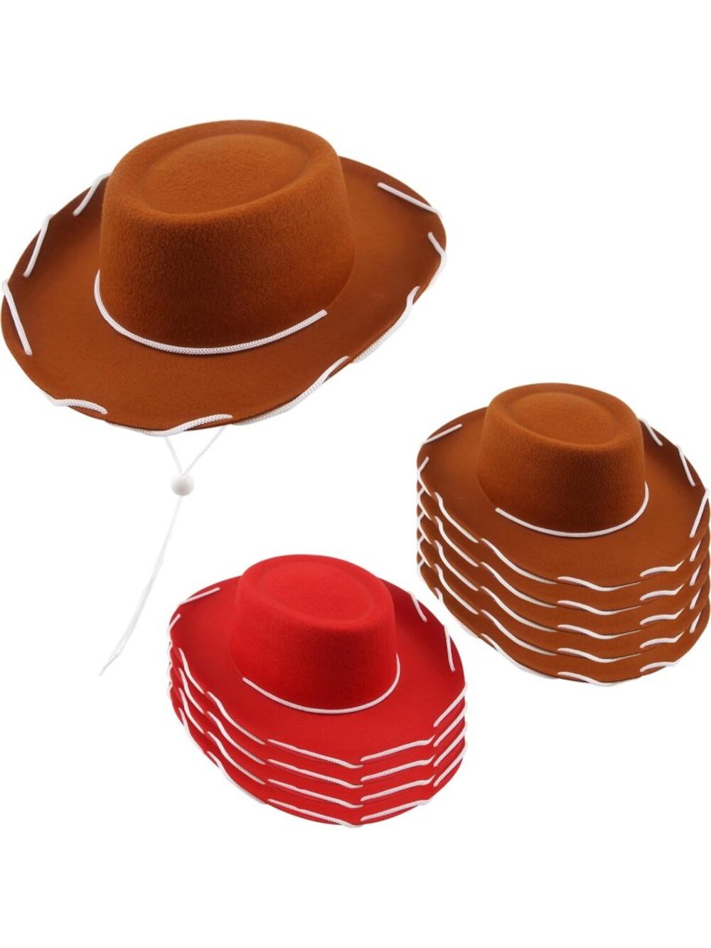Kids Red Brown Felt Western Costume Cowboy Cowgirl Hats 8 Pack
